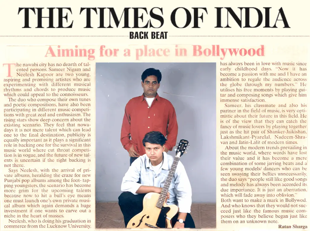 Neelesh Kapoor featured in The Times of India for original songwriting and personalised songs
