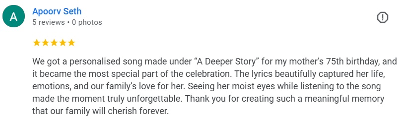 Deep story personalised song testimonial