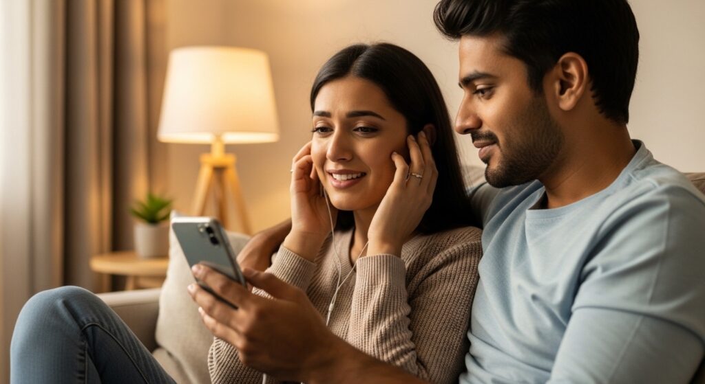 Couple listening to song