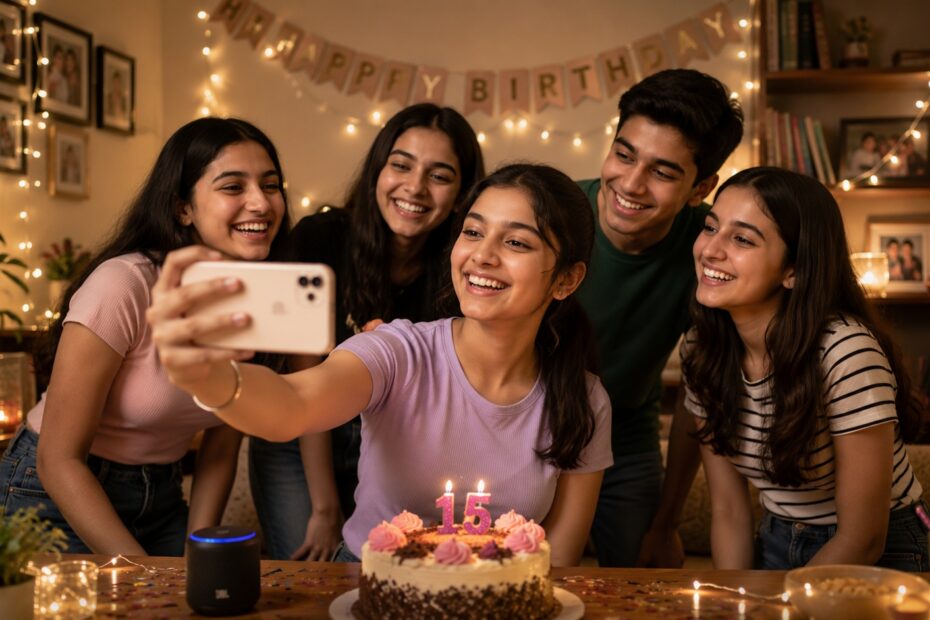 15th Birthday Song for Daughter - Daughter celebrating with friends and taking a selfie