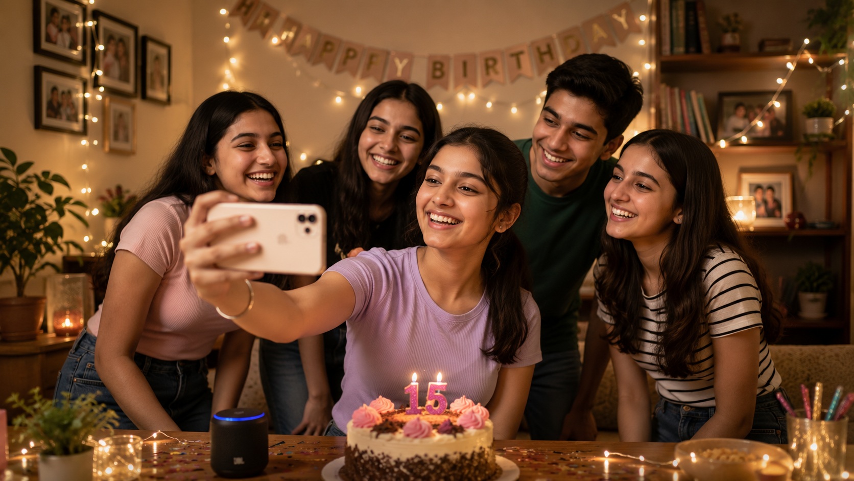 15th Birthday Song for Daughter - Daughter celebrating with friends and taking a selfie