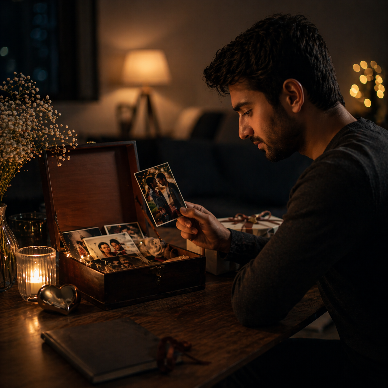 Man looking at photos