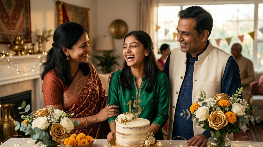 15th birthday song for daughter as Indian parents celebrate their teenage daughter's special milestone with love, laughter, and heartfelt blessings.