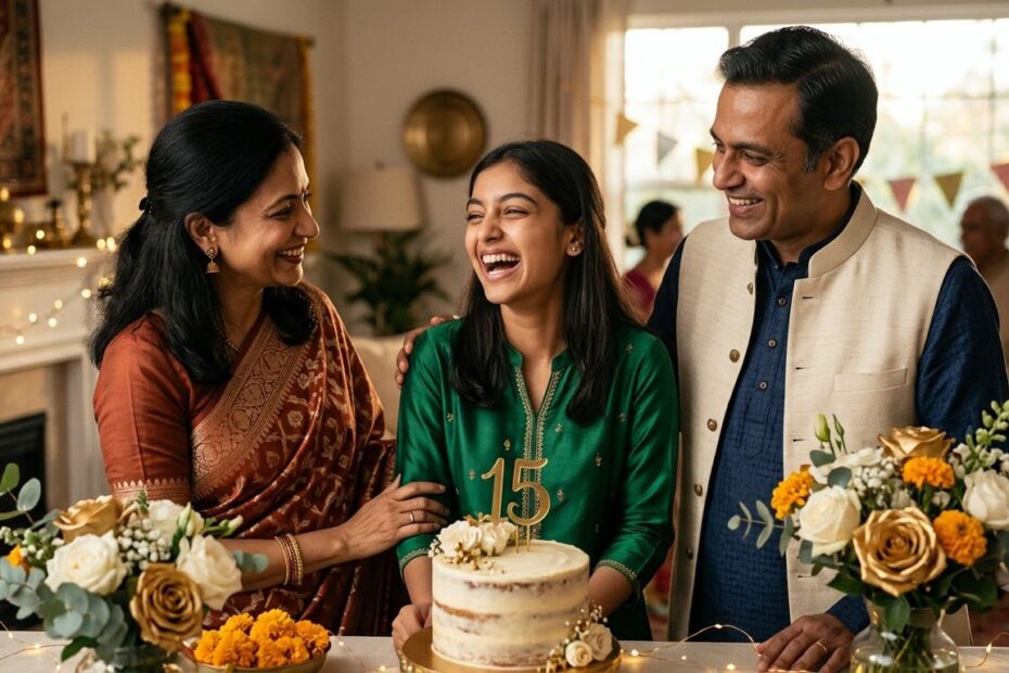 15th birthday song for daughter as Indian parents celebrate their teenage daughter's special milestone with love, laughter, and heartfelt blessings.