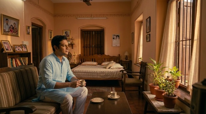 A husband sits alone with a cup of tea in a quiet home, reflecting on the emotions behind a Personalized Romantic Gift for Wife.