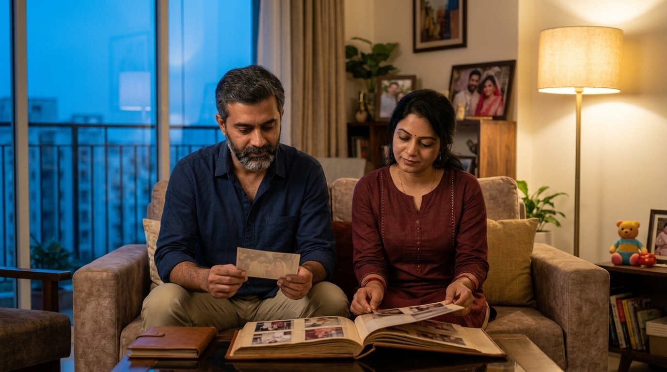 Emotional Distance in Marriage – husband and wife quietly reflecting on the growing emotional distance between them despite sharing the same home