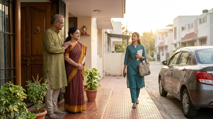 Parents blessing song for daughter as proud Indian parents watch their grown daughter confidently begin a new chapter in life.